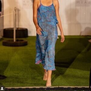 Perry Walker Collective Paige Bias Cut Blue Paisley Silk Blend Maxi Dress 3 L